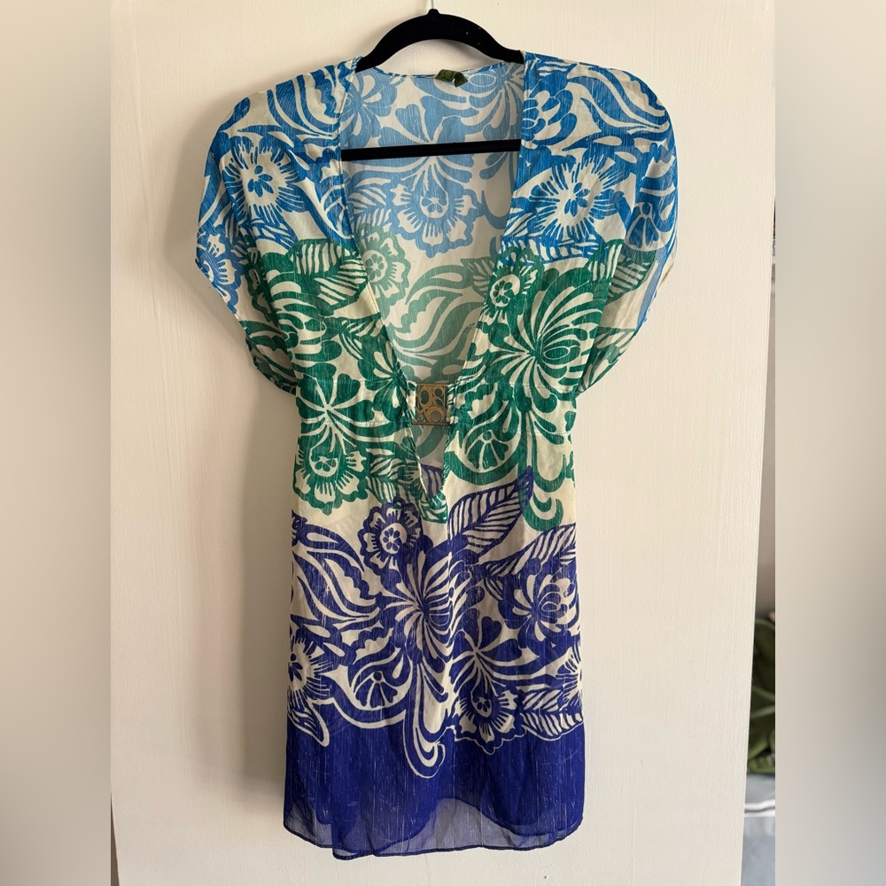 BECCA Blue and Green Floral Swim Cover-Up